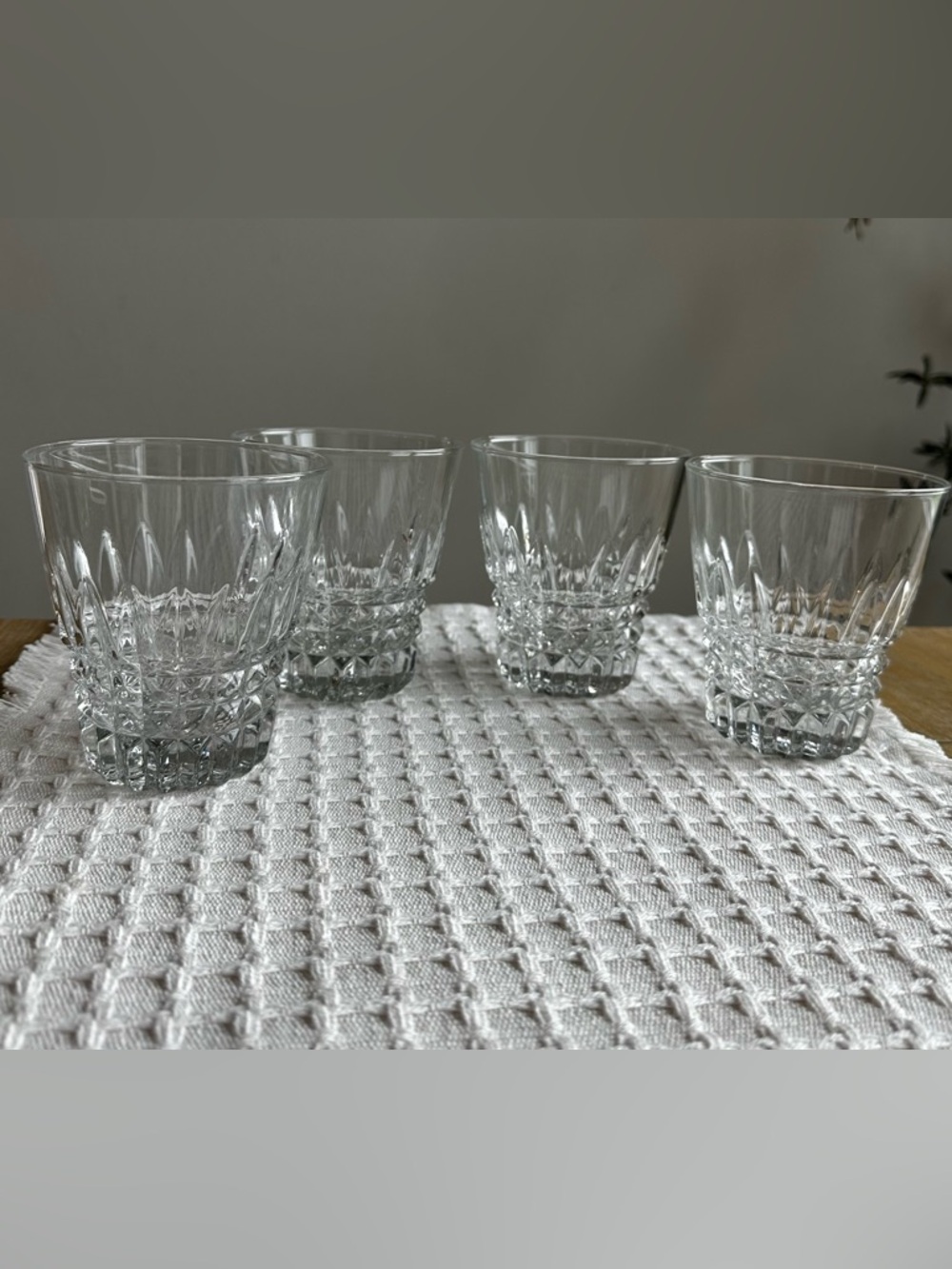 Vintage Clear Cut Crystal-Style Double Old Fashioned Whiskey Glass - Set of 4